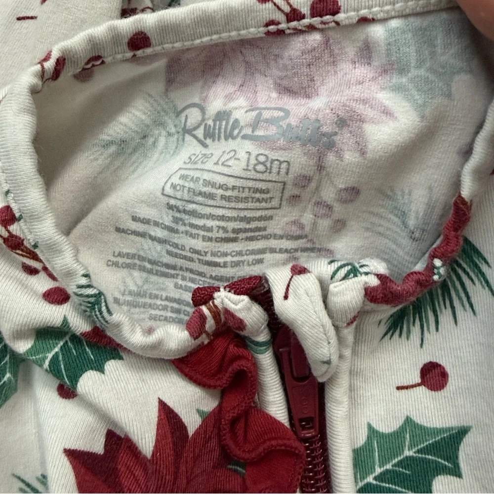 RuffleButts holiday footie pajamas baby girls 12-18 months Christmas poinsettia